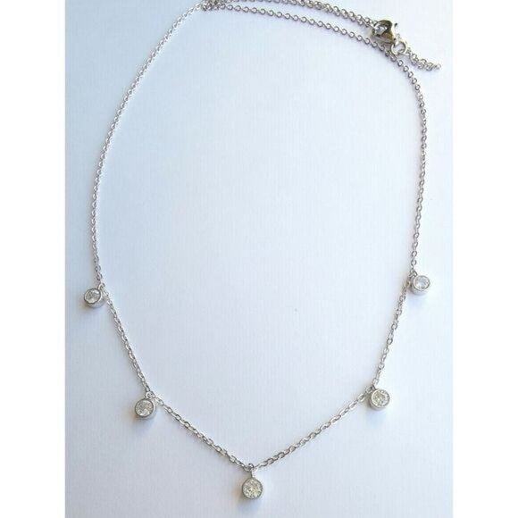 Sterling Silver CZ droplet necklace 18" 🆕 - Picture 2 of 8
